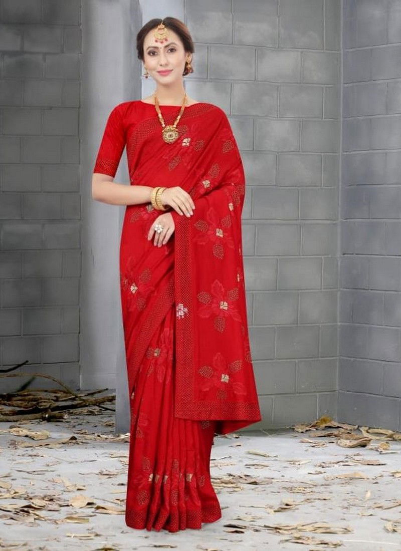 NARI SHEHNAZ Latest Designer Fancy Wedding Wear Vichitra Bloming Silk Heavy Resham And jari Embroidery Work With Siroski Hot Fix Stone Work Saree Collection